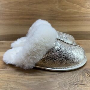 UGG Scuffette Slippers Womens 8 Metallic Sparkle Gold Shearling Fur